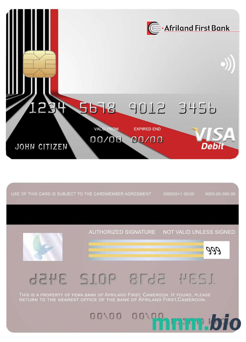 Cameroon Afriland First bank przykład karty visa w formacie PSD